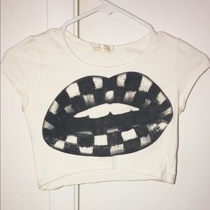 Checkered Lips Crop Top
